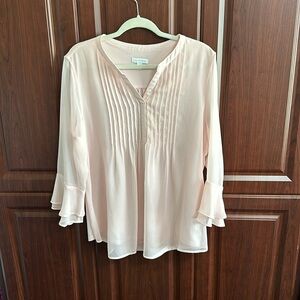 Shell pink 3/4 sleeved chiffon Charter Club blouse.